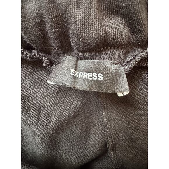 Express Black High Waisted Paperbag Wide Leg Black Knit Sweatpants Size Large - Picture 6 of 8